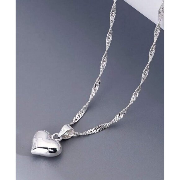 925 Sterling Silver Heart Pendant Necklace With Twisted Chain For Women